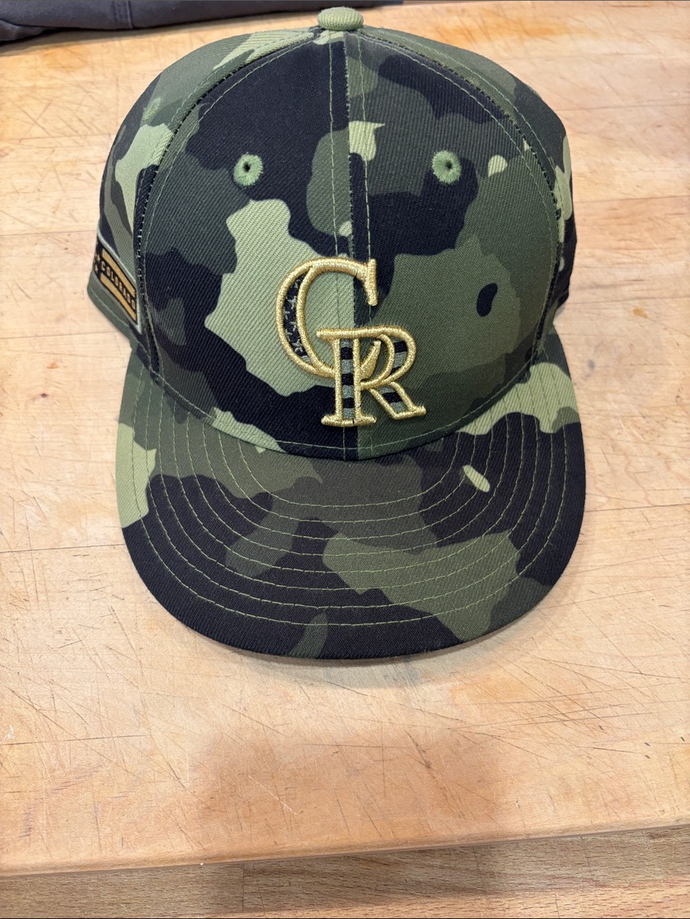 New Era Colorado Rockies Camo Gold Logo Flat Brim Hat
